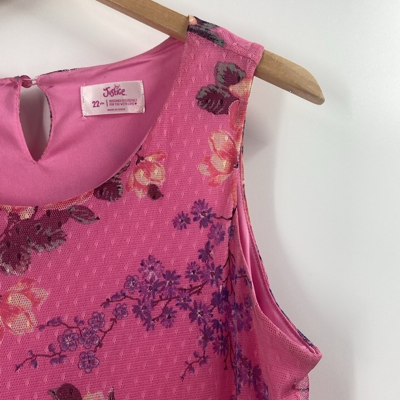 Justice pink flouncy multi print floral tiered feminine flirty dress - Picture 7 of 15